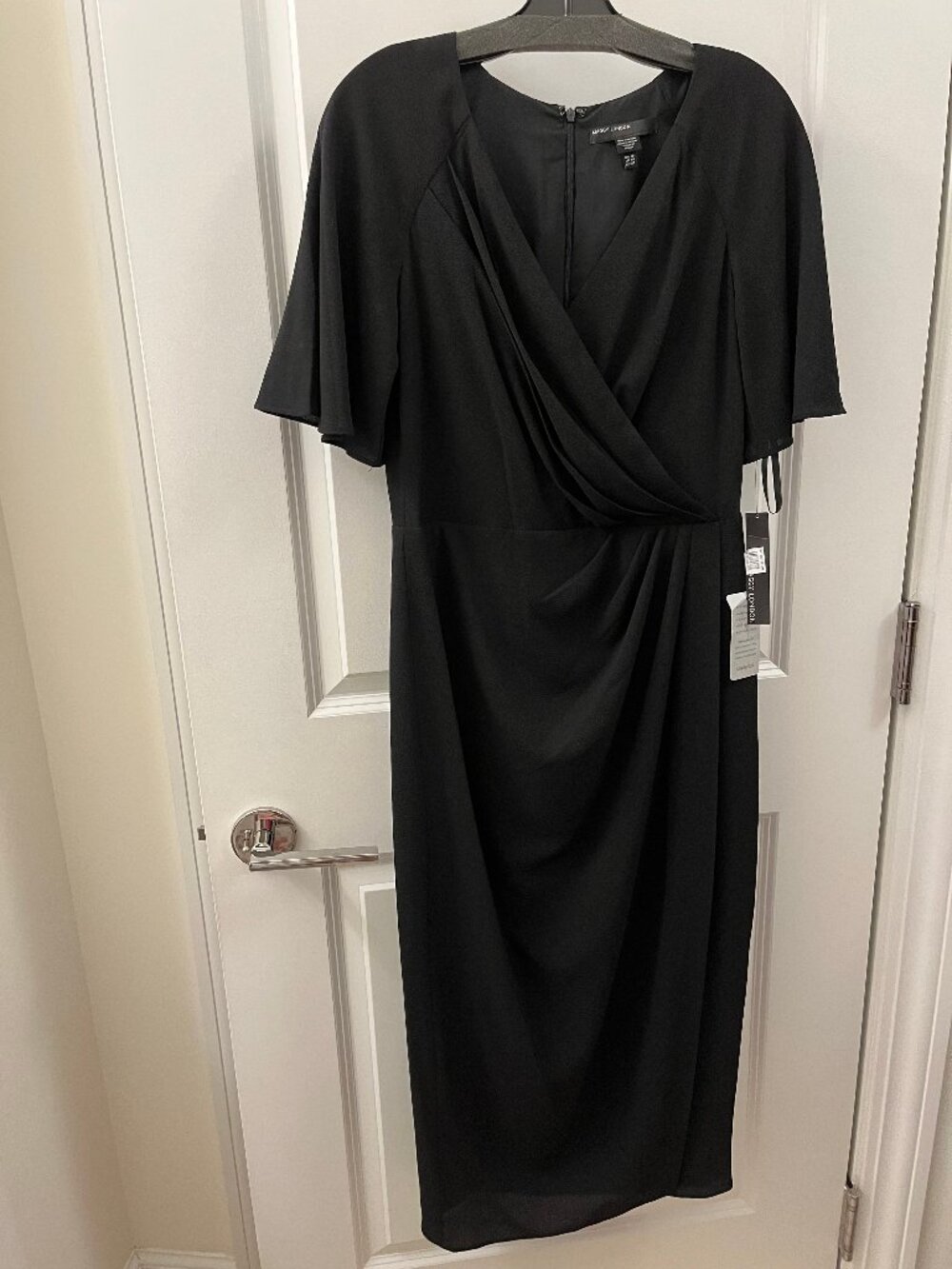 Maggy London Black V-Neck Flutter Sleeve Faux Wrap Dress Size 10 NWT